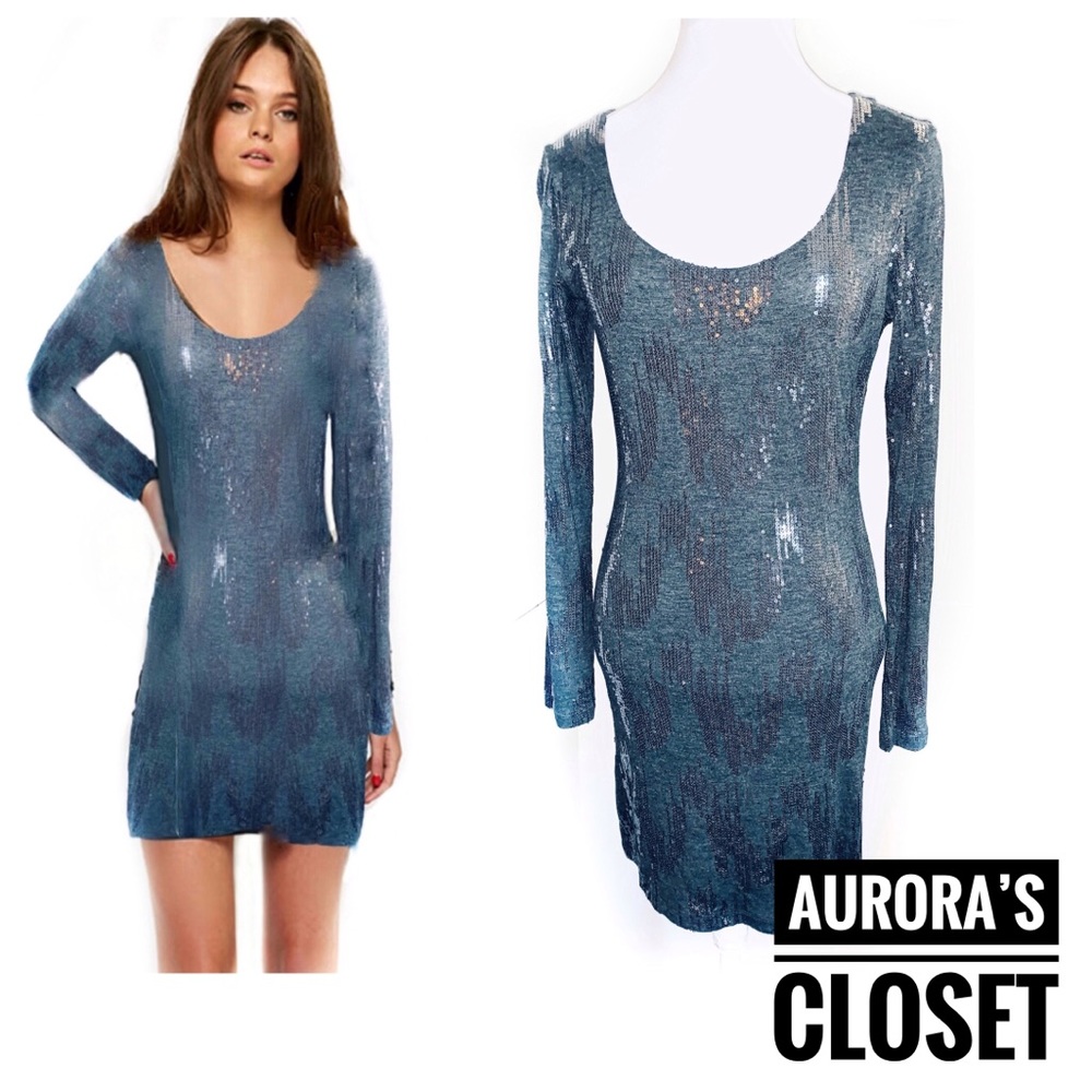 Velvet Small Gray Sequin Bodycon Dress Chevron